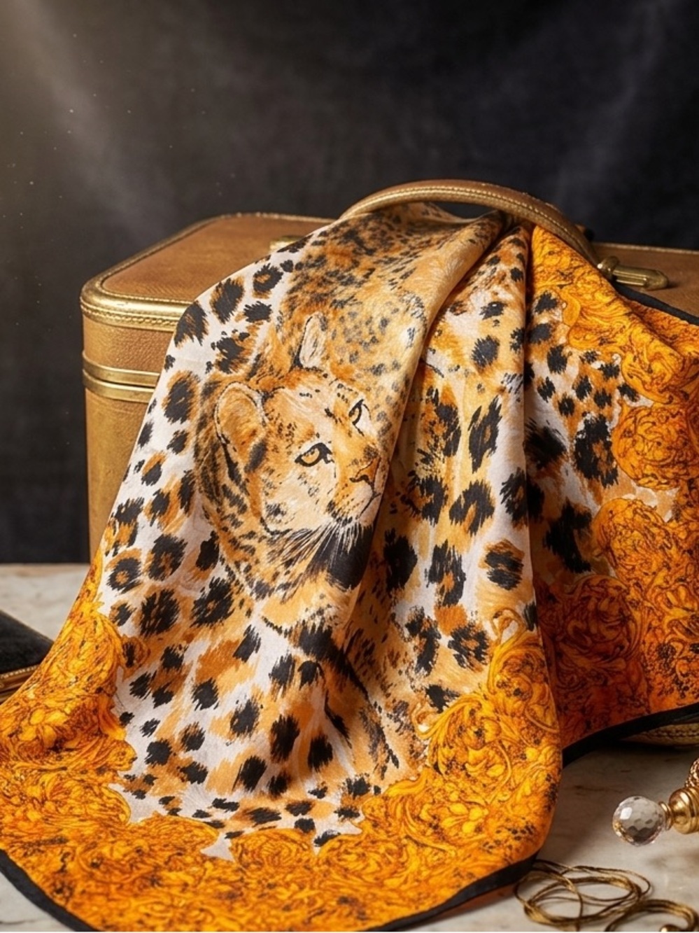 Vintage D’Argenlieu Paris Silk Leopard Baroque Scarf